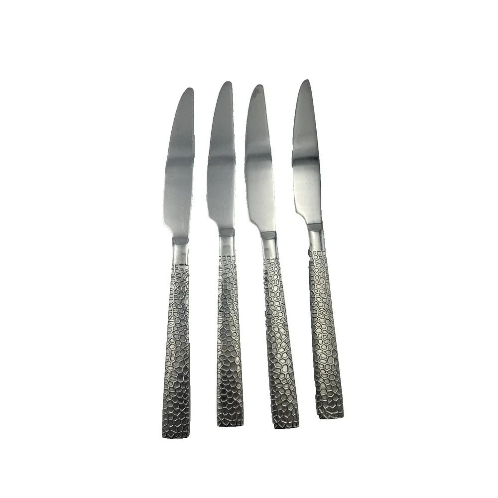 Hammered Hexagon Stainless Steel 4 Dinner Knives 9.25